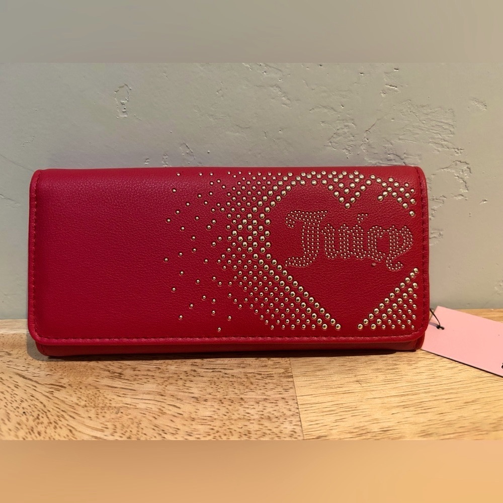 JUICY COUTURE Cool Red Lovely Day Flap Clutch With Rhinestone Accents